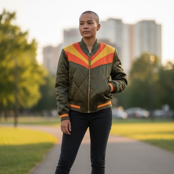 Classic Rock Couture Jackets & Blazers - Classic Rock Couture Rising Sun Olive Green Women's Bomber Jacket Size S EUC